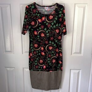 NWOT LuLaRoe Black Floral and Striped Midi Dress